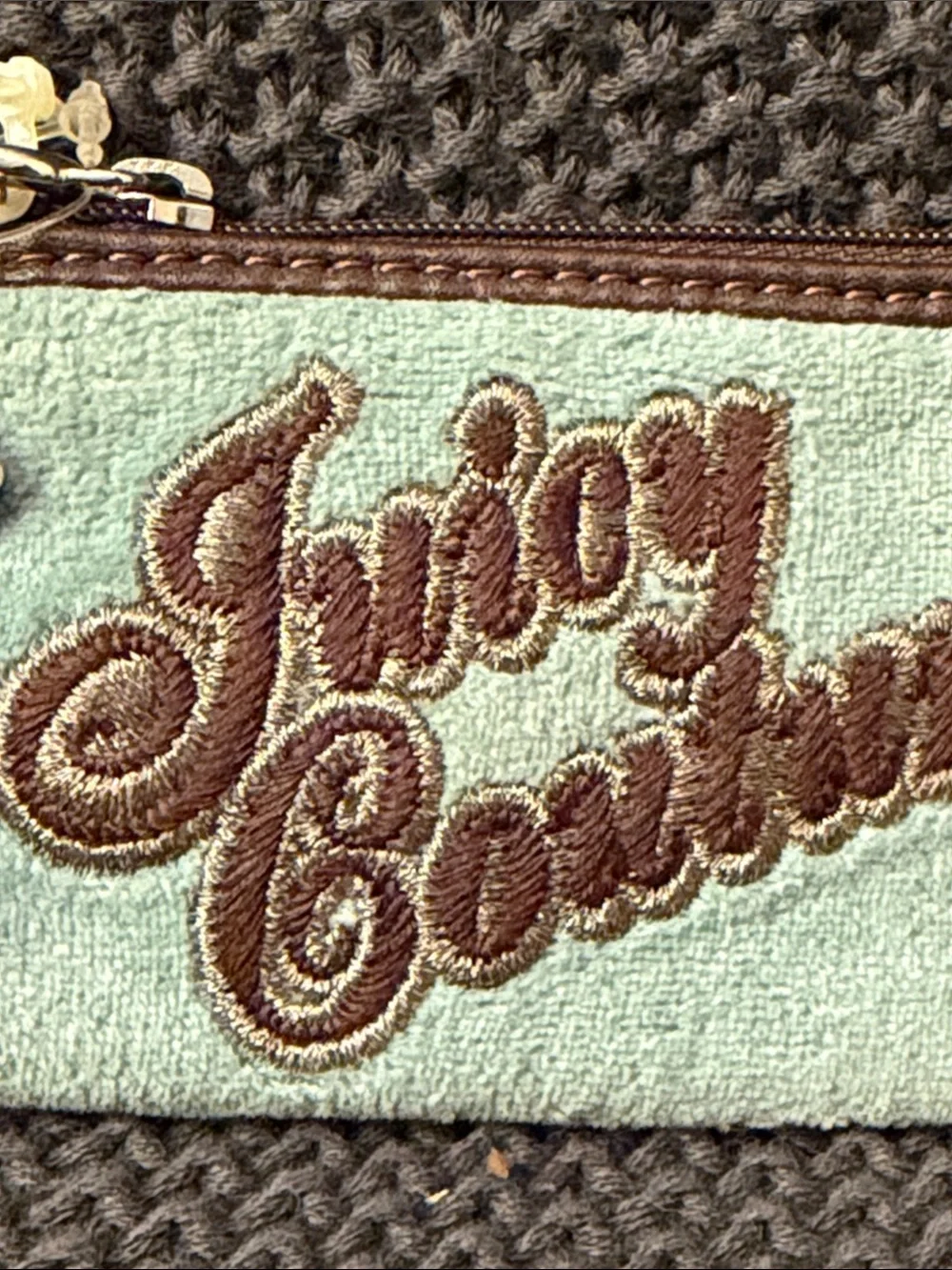 Juicy Couture Mint & Brown Embroidered Zip Card Case